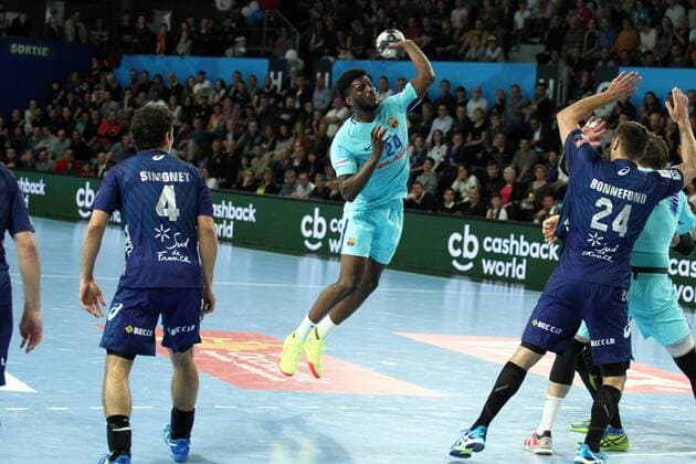 Dika Mem (Barcelone) HANDBALL : VELUX EHF Champions League - 1 8eme de finale aller - Montpellier Handball vs FC Barcelona Barca Lassa - 24 03 2018 KevinDomas Panoramic 