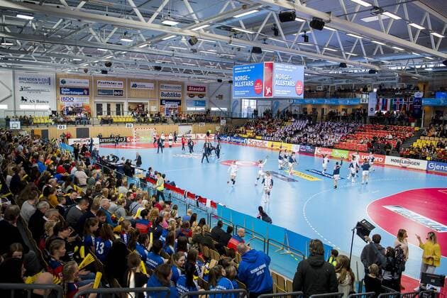 180325 General view of Nadderud Arena ahead of the 2018 European Womens Handball Championship Qualification match between Norway and Croatia on March 25 2018 in Bekkestua Photo Jon Olav Nesvold BILDBYRAN Code JE 160231  Copyright: JONxOLAVxNESVOLD BB180325JE042
