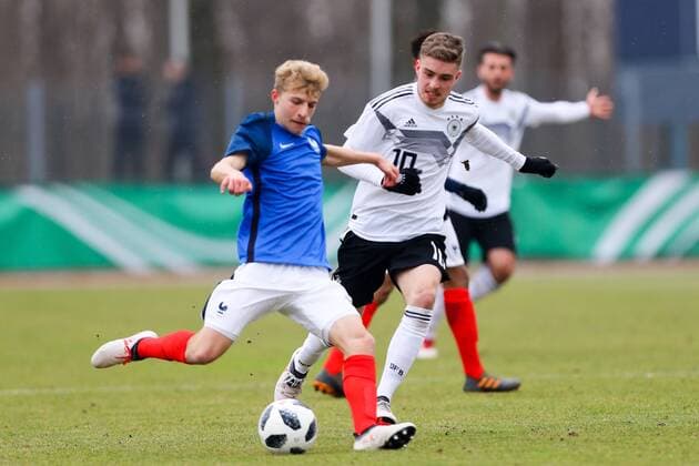 Germany France Soccer U18 Laender match Markranstädt 26 03 2018 Stadion am Bad Football U18 International match Germany GER vs France FRA Pictured l Alexis Trouillet 10 FRA and David Lennart Phillipp 10 GER Bremen