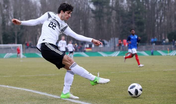 Germany France Soccer U18 Laender match Markranstädt 26 03 2018 Stadion am Bad Football U18 International match Germany GER vs France FRA 2 4 1 1 Pictured Elias Abouchabaka 22 GER RB Leipzig