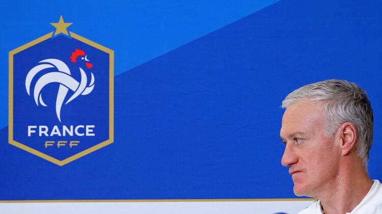 ST PETERSBURG, RUSSIA - MARCH 26, 2018: Didier Deschamps, head coach of the French national team Nationalteam attends a press conference PK Pressekonferenz ahead of their football friendly against Russia at Saint Petersburg Stadium. Alexander Demianchuk TASS  TS0796EB