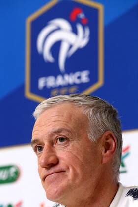 ST PETERSBURG, RUSSIA - MARCH 26, 2018: Didier Deschamps, head coach of the French national team Nationalteam attends a press conference PK Pressekonferenz ahead of their football friendly against Russia at Saint Petersburg Stadium. Alexander Demianchuk TASS  TS0796EC