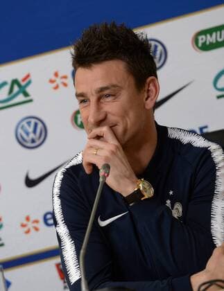 Russia. St. Petersburg. March 26, 2018. The player of French national team Nationalteam Laurent Koscielny at the press conference PK Pressekonferenz devoted to the forthcoming friendly match on soccer between Russian national teams and France at St. Petersburg stadium.
