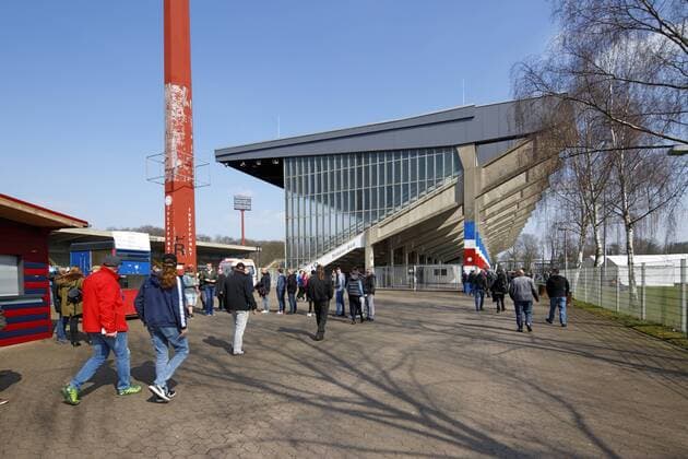 Sport Soccer Regionalliga West 2017 2018 Grotenburg Stadium in Krefeld Bockum Lower Rhine North Rhine Westphalia home ground of the KFC Uerdingen 05 rebuilt in need of renovation auditorium Sports Soccer Regionalliga West 2017 2018 Grotenburg Stadium in Krefeld Bockum Lower Rhine North Rhine Westphalia home KFC Uerdingen 05 baufaellig in need of renovation renaissance spectators sports football Regional League West 2017 2018 Grotenburg Stadium in Krefeld Bockum Lower Rhine North Rhine Westphalia home KFC Uerdingen 05 Ramshackle dilapidated in need of renovation grand stand