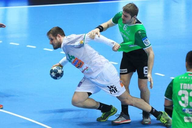 EHF cup, RK Nexe - Frisch Auf Frisch Auf Goeppingen 26.03.2018., Nasice, Croatia - EHF cup, group C, round 5, RK Nexe - Frisch Auf Goeppingen. Kresimir Kozina, Albin Eter  DavorxJavorovic PIXSELL