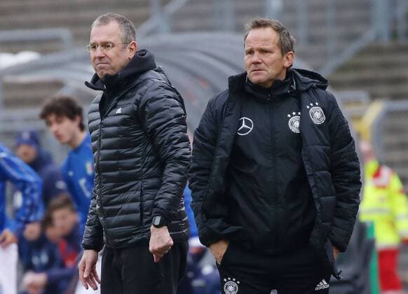 Ulm football U 16 international match Germany vs Italy from left Michael Feichtenbeiner coach Silvio Meissner co coach