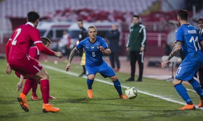 27th March 2018, Karadjorde Stadium, Novi Sad, Serbia; Under 21 International Football Friendly, Serbia U21 U 21 versus Italy U21; Federico Di Marco of Italy in action  ActionPlus12006026