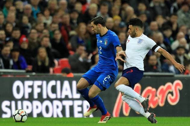 27th March 2018, Wembley Stadium, London, England; International Football Friendly, England versus Italy; Alex Oxlade-Chamberlain of England battles with Mattia De Sciglio of Italy  ActionPlus12006059