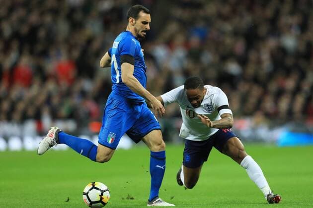 27th March 2018, Wembley Stadium, London, England; International Football Friendly, England versus Italy; Davide Zappacosta of Italy challenges Raheem Sterling of England  ActionPlus12006061