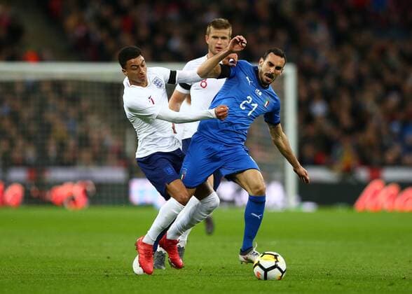 27th March 2018, Wembley Stadium, London, England; International Football Friendly, England versus Italy; Jesse Lingard of England puts pressure on Davide Zappacosta of Italy  ActionPlus12006070