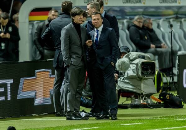 Berlin Germany 27 03 2018 Laender match Germany Brazil Coach Jochaim Loew GER Lothar Matthaeus discussion DeFodi507