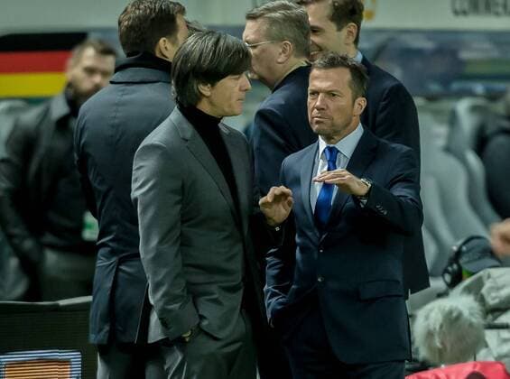 Berlin Germany 27 03 2018 Laender match Germany Brazil Coach Jochaim Loew GER Lothar Matthaeus discussion DeFodi507