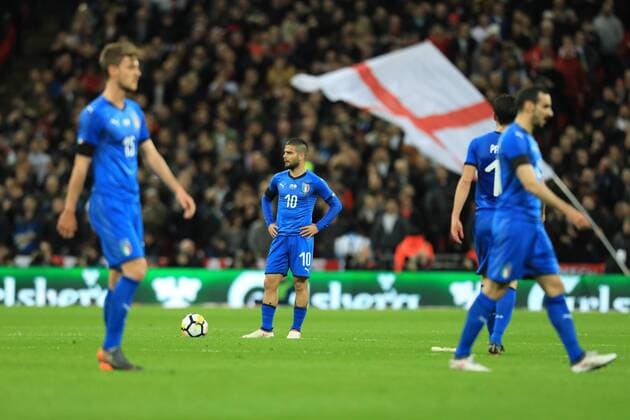 27th March 2018, Wembley Stadium, London, England; International Football Friendly, England versus Italy; A dejected Lorenzo Insigne of Italy as Jamie Vardy of England scores making it 1-0 in the 26th minute  ActionPlus12006076