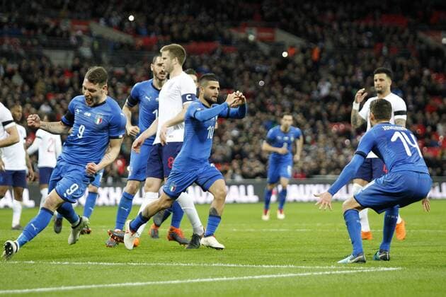 GOAL - Lorenzo Insigne of Italy levels the scores during the International Friendly Länderspiel match between England and Italy at Wembley Stadium, London, England on 27 March 2018. Copyright: xCarltonxMyriex 19390015