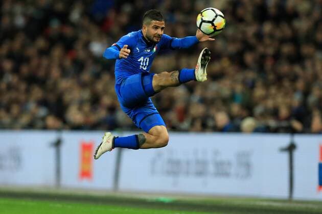 27th March 2018, Wembley Stadium, London, England; International Football Friendly, England versus Italy; Lorenzo Insigne of Italy fails to control the difficut high ball  ActionPlus12006110