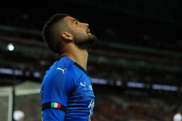 27th March 2018, Wembley Stadium, London, England; International Football Friendly, England versus Italy; Lorenzo Insigne of Italy looks up to the sky as his shot goes wide  ActionPlus12006115
