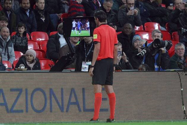 England v Italy International Friendly L?nderspiel After consulting the VAR system Referee Deniz Aytekin awards Italy a penalty during the International Friendly match at Wembley Stadium, London Content Not Available For UK Newspapers Copyright: xPaulxChestertonx FIL-11556-0027