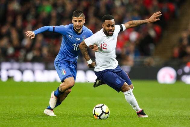 England s Danny Rose and ItalyÕs Lorenzo Insigne during the International Friendly Länderspiel match at Wembley Stadium, London. Picture date 27th March 2018. Picture credit should read: Charlie Forgham-Bailey Sportimage EDITORIAL USE ONLY. No use with unauthorised audio, video, data, fixture lists, club league logos or live services. Online in-match use limited to 120 images, no video emulation. No use in betting, games or single club league player publications.
