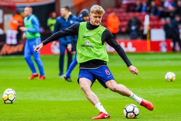 Nottingham Forest s defender Joe Worrall (6) for England U21 U 21 s during the International Euro U21 Qualification match between England U21 and Ukraine U21 at Bramall Lane, Sheffield, England on 27 March 2018. Copyright: xStephenxBuckleyx PMI-1923-0028