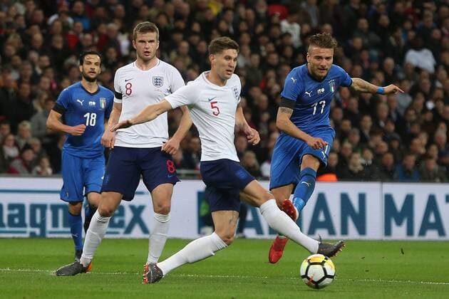 England v Italy International Friendly L?nderspiel Ciro Immobile of Italy has a shot on goal during the International Friendly match at Wembley Stadium, London Content Not Available For UK Newspapers Copyright: xPaulxChestertonx FIL-11556-0063