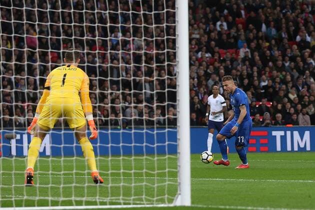 England v Italy International Friendly L?nderspiel Ciro Immobile of Italy is through on goal during the International Friendly match at Wembley Stadium, London Content Not Available For UK Newspapers Copyright: xPaulxChestertonx FIL-11556-0076