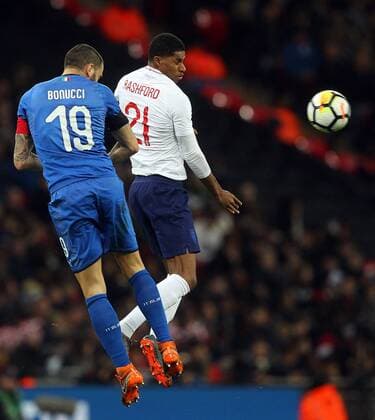 England v Italy International Friendly L?nderspiel Leonardo Bonucci of Italy and Marcus Rashford of England in action during the International Friendly match at Wembley Stadium, London Content Not Available For UK Newspapers Copyright: xPaulxChestertonx FIL-11556-0089