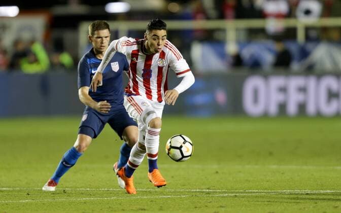 March 27, 2018 - Cary, N.C, USA - Cary, N.C. - Tuesday March 27, 2018: Miguel Almiron during an International Friendly Länderspiel game between the men s national teams of the United States (USA) and Paraguay (PAR) at Sahlen s Stadium at WakeMed Soccer Park. Miguel Almirón - ZUMAt139 20180327_zaa_t139_043 Copyright: xJohnxDortonx