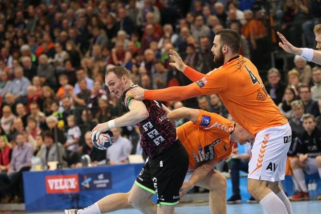 SG Flensburg Handewitt IFK Kristianstad EHF Champions League Flensburg 28 03 18 Flensburg 28 03 18 Sport Handball VELUX EHF Champions League Season 2017 2018 Eighth finals SG Flensburg Handewitt IFK Kristianstad Holger Glandorf SG Flensburg Handewitt 09 Mario Lipovac IFK Kristianstad 04 xmmkx