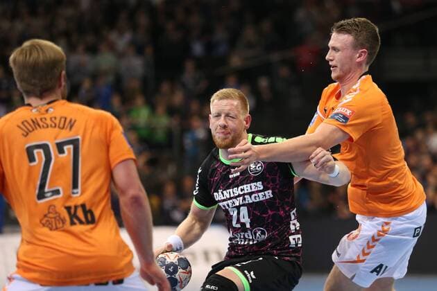 SG Flensburg Handewitt IFK Kristianstad EHF Champions League Flensburg 28 03 18 Flensburg 28 03 18 Sport Handball VELUX EHF Champions League Season 2017 2018 Eighth Finals SG Flensburg Handewitt IFK Kristianstad Jim Gottfridsson SG Flensburg Handewitt 24 Philip Henningsson IFK Kristianstad 06 Gunnar Steinn Jonsson IFK Kristianstad 27 xmmkx