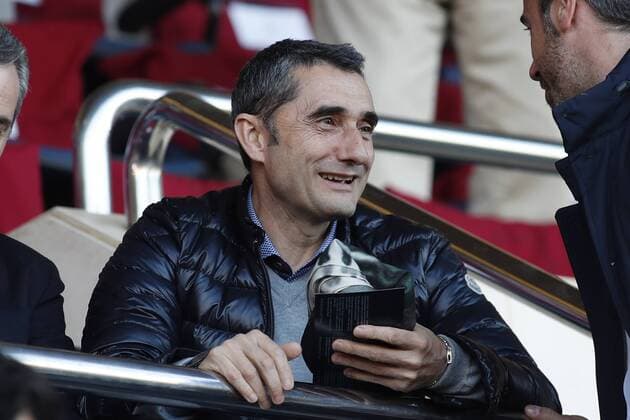 28th March 2018, Mini Estad, Barcelona, Spain; Womens Champions League football, quarter final, 2nd leg, Barcelona Women versus Lyon Women; Manager Ernesto Valverde of FC Barcelona Barca follows the match  ActionPlus12006319