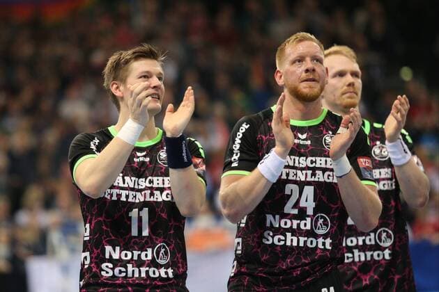 SG Flensburg Handewitt IFK Kristianstad EHF Champions League Flensburg 28 03 18 Flensburg 28 03 18 Sport Handball VELUX EHF Champions League Season 2017 2018 Eighth Finals SG Flensburg Handewitt IFK Kristianstad Lasse Svan Hansen SG Flensburg Handewitt 11 Jim Gottfridsson SG Flensburg Handewitt 24 Anders Zachariassen SG Flensburg Handewitt 22 xmmkx