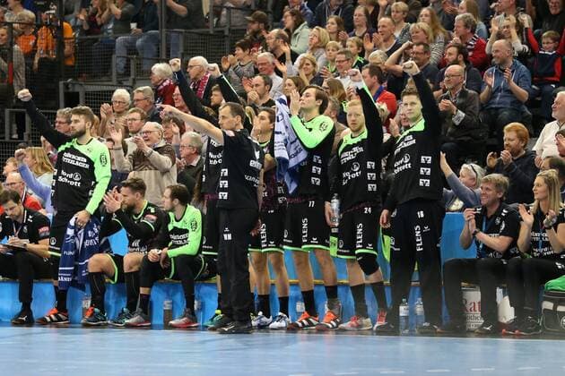 Flensburg 28 03 18 Sport Handball VELUX EHF Champions League Season 2017 2018 Eighth finals SG Flensburg Handewitt IFK Kristianstad Rejoicing at SG Flensburg Handewitt Bank Flensburg Schleswig Holstein Germany Flens Arena Copyright: xAgentur54Gradx xSpeedphotosx
