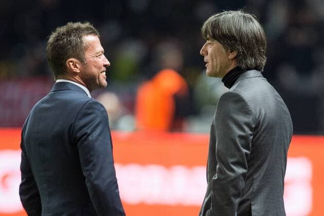 Lothar MATTHAEUS li Matthäus former national player talks to Joachim LOEW Löw Jogi National coach GER half figure half-length talking Soccer Laender match Friendlies Germany GER Brazil BRA 0 1 am 27 03 2018 in Berlin Germany Â