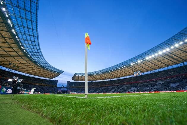 Olympia Stadium Berlin Olympic Stadium Stadium Football Stadium Tribuenen Spectator Tribunes Interior Architecture Lawn inside Arena Corner Corner Corner Flag GERMANY BRAZIL 0 1 Test Match to the World Cup Russia World Cup Friendlies German National Football Team DFB 27.03.2018 in Berlin