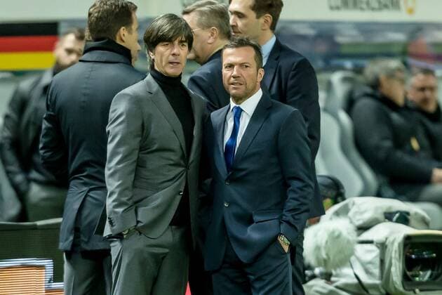 Berlin Germany 27 03 2018 Laender match Germany Brazil Coach Jochaim Loew GER Lothar Matthaeus discussion DeFodi507