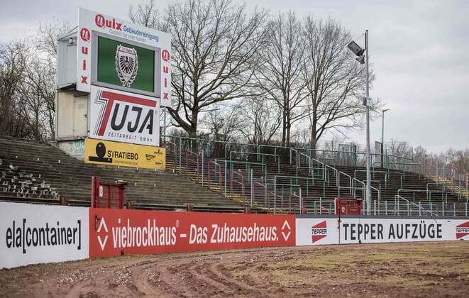 Football 3 League Season 2017 2018 31 Matchday SC Preußen Münster SpVgg Unterhaching am 24 03 2018 in Münster North Rhine Westphalia The west curve in the Preußenstadion is dilapidated and resembles a construction site Copyright: xKirchner DavidxInderliedx