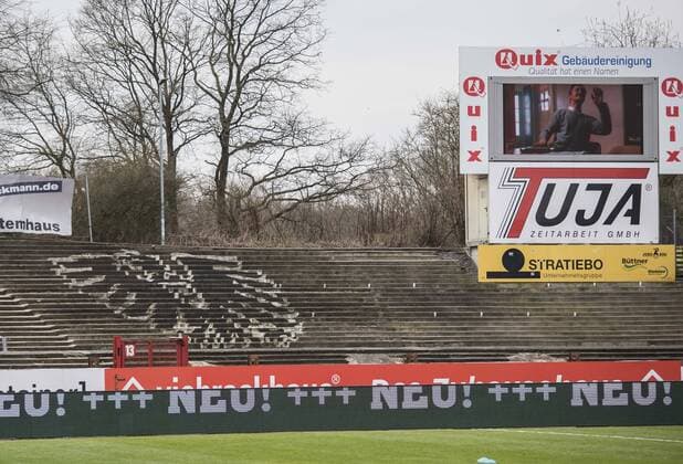 Football 3 League Season 2017 2018 31 Matchday SC Preußen Münster SpVgg Unterhaching am 24 03 2018 in Münster North Rhine Westphalia The west curve in the Preußenstadion is dilapidated and resembles a construction site Copyright: xKirchner DavidxInderliedx