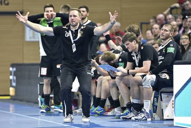 29 03 2018 Handball 2 Bundesliga HC Elbflorenz Dresden Dessau Rosslauer HV 24 21 Dresden coach Christian Pöhler c