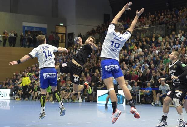 29 03 2018 Handball 2 Bundesliga HC Elbflorenz Dresden Dessau Rosslauer HV 24 21 Dresden Sebastian Gress c