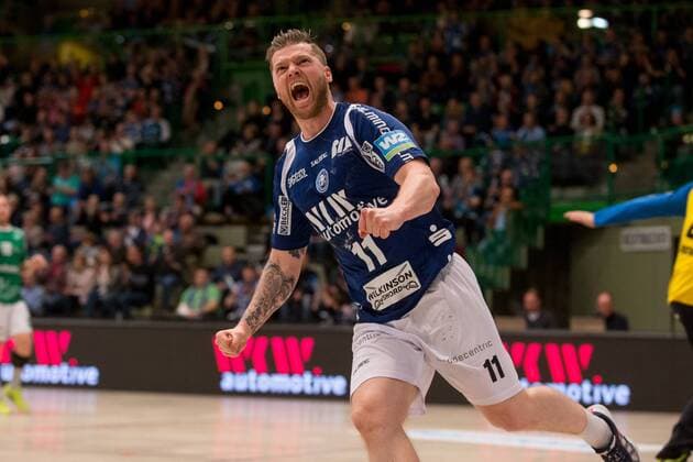 Goalscorer Arnor Thor Gunnarsson 11 Bergischer HC Bergischer HC vs DJK Rimpar Wolves Handball 2 Handball Bundesliga 31 03 18 Wuppertal NRW Germany Uni Halle Copyright: xcdnx
