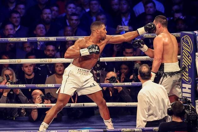 Themen der Woche - SPORT Bilder des Tages - SPORT 31st March 2018, Principality Stadium, Cardiff, Wales; WBA, IBF, WBO and IBO Heavyweight Boxing Championship, Anthony Joshua versus Joseph Parker; Anthony Joshua (Watford) sticks out another jab  ActionPlus12007364