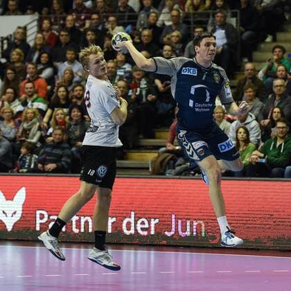 Handball Men EHF Cup Season 2017 18 Group B Foxes Berlin Lugi HF Alfred Jönsson No 18 Lugi HF Kevin Struck No 7 Füchse Berlin 01 04 18 Copyright: xMichaelxHundtx xMatthiasxKochx