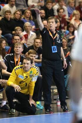 01 04 18 Handball EHF Cup Group B 12 Matchday Füchse Berlin Lugi Lund Picture Coach Velimir Petkovic Handball EHF Cup Füchse Berlin Lugi Lund
