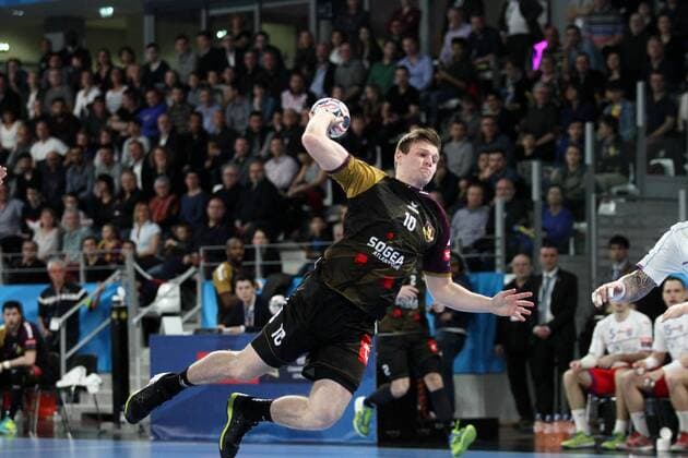 Dragan Pechmalbec (Nantes) HANDBALL : VELUX EHF Champions League - 18eme de finale retour - HBC Nantes vs HC Meshkov Brest - 01 04 2018 KevinDomas Panoramic 