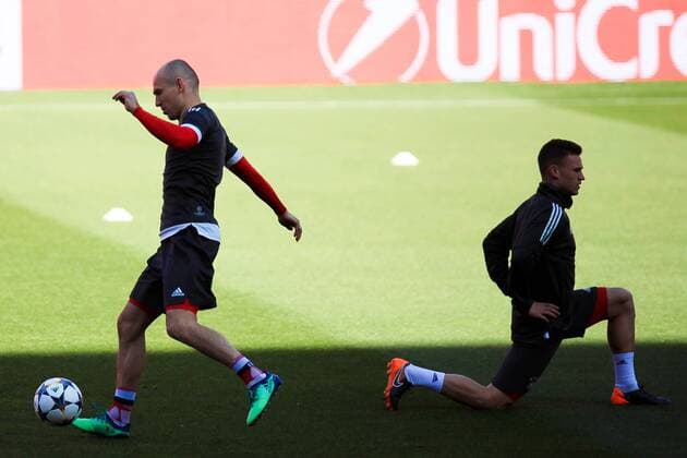 2nd April 2018, Ramon Sanchez Pizjuan, Seville, Spain; UEFA Champions League football, Sevilla versus Bayern Munich, pre match press conference PK Pressekonferenz and training session; Arjen Robben of Bayern Munich during the training session  ActionPlus12007897