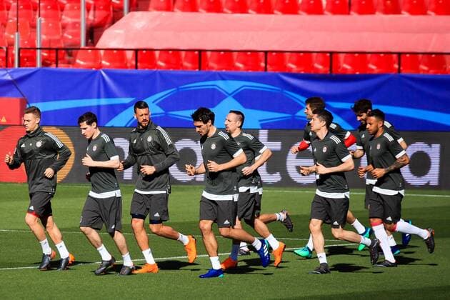 2nd April 2018, Ramon Sanchez Pizjuan, Seville, Spain; UEFA Champions League football, Sevilla versus Bayern Munich, pre match press conference PK Pressekonferenz and training session; FC Bayern players during the training session  ActionPlus12007902