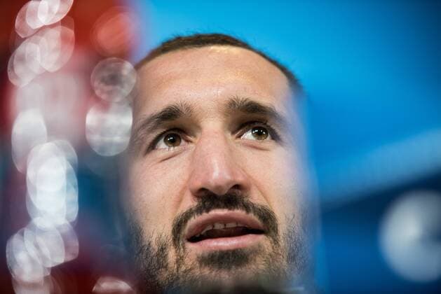 Italy: Juventus press conference PK Pressekonferenz Giorgio Chiellini during the Juventus FC press conference before the UFC mathc against Real Mardird. Allianz Stadium, Turin, Italy 2nd april 2018 Turin Piedmont Italy Italy Allianz Stadium  AlbertoxGandolfo PacificxPress
