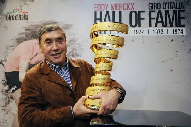 - MILAN, ITALY: Former Belgian cyclist Eddy Merckx pictured at the induction of Belgian Eddy Merckx into the Giro D Italia Hall Of Fame , Thursday 15 March 2012 in Milan, Italy. Baron Merckx won the Giro a shared record of five times: in 1968, 1970, 1972, 1973 and 1974. Merckx holds the record for wins in the Milan San Remo one day cycling race with seven wins. DIRKxWAEM  x33907943x