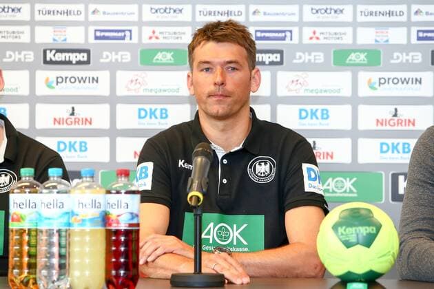 DHB Press Conference Handball Leipzig 03 04 2018 Lindner Hotel Press Conference DHB Men National team before the international match against Serbia Pictured national coach Christian Prokop