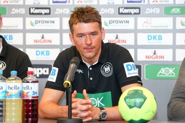 DHB Press Conference Handball Leipzig 03 04 2018 Lindner Hotel Press Conference DHB Men National team before the international match against Serbia Pictured national coach Christian Prokop